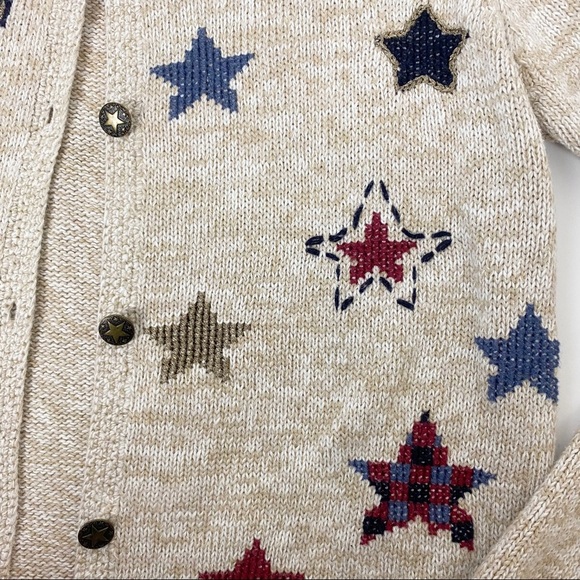VINTAGE NORTHERN ISLES Embroidered Star Print Button-Front Cardigan Medium - Picture 4 of 12